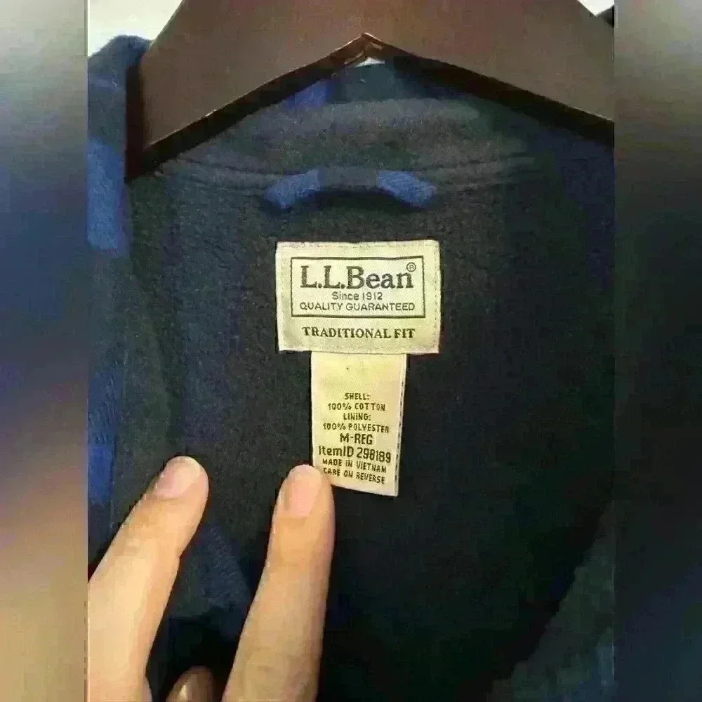 L.L. Bean men’s flannel fleece lined size medium blue black plaid